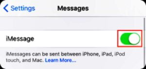 move the toggle over to the right to activate iMessage